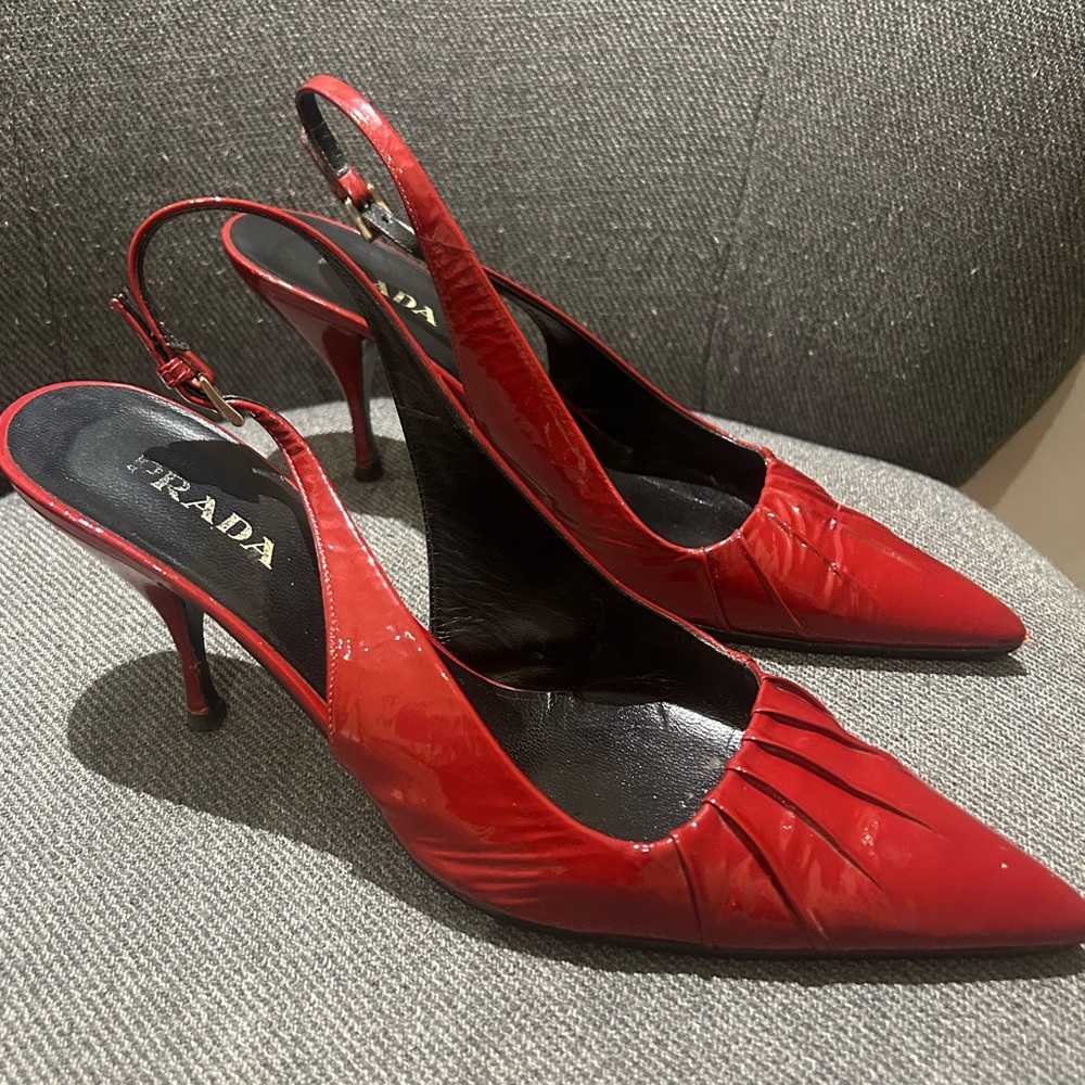 Prada Women's Patent Leather Red Slingback Heels